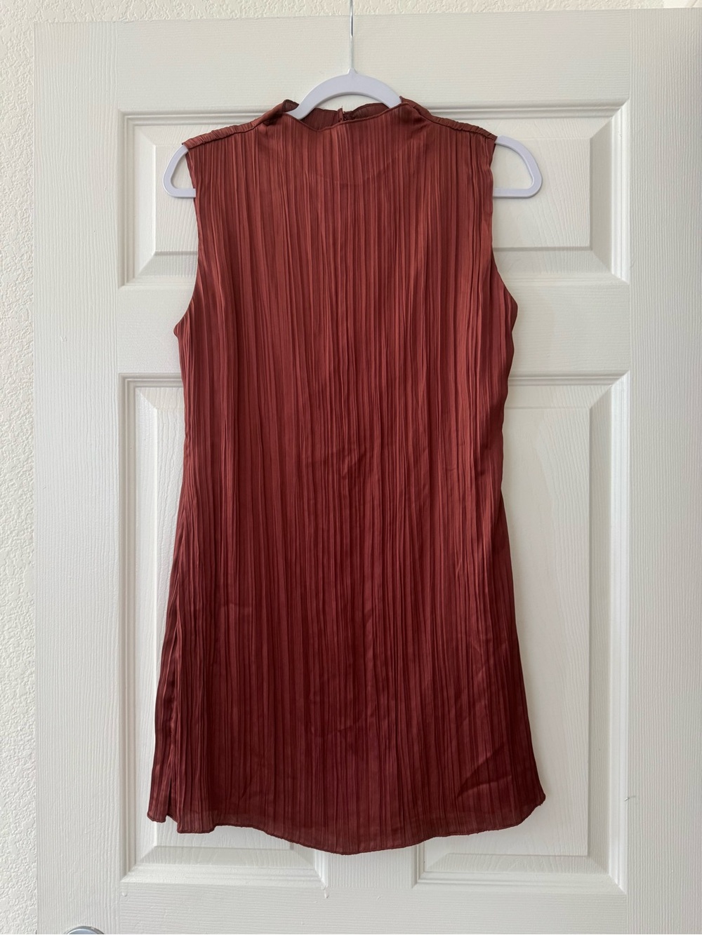 NWT Abercrombie & Fitch Pleated Satin Sleeveless Mini Dress Burnt Orange